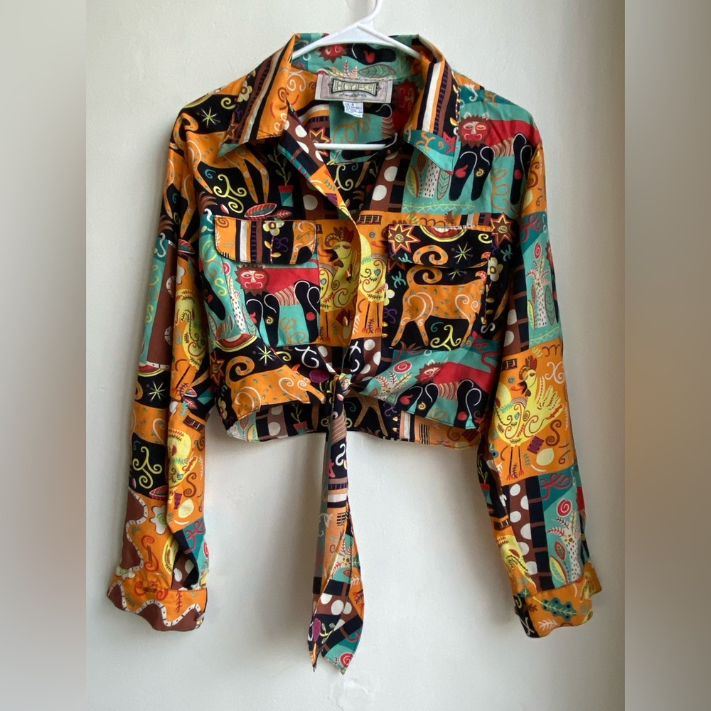 Hype Multicolor Abstract Pattern rayon long sleeve button up Shirt size small